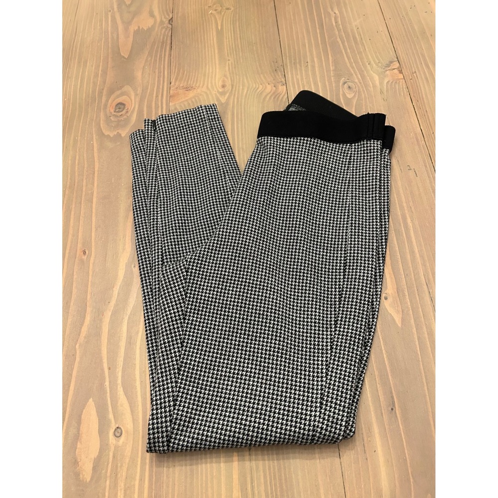 D38 Talbots Soho Ankle Pants 2P Black White Houndstooth Pull On Slim Trousers